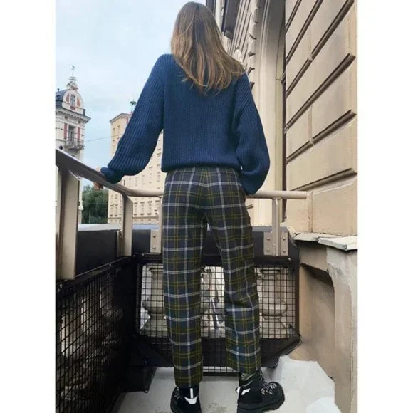 Aritzia Wilfred Blue Plaid Tie Front Pants Size 6 - Picture 2 of 11